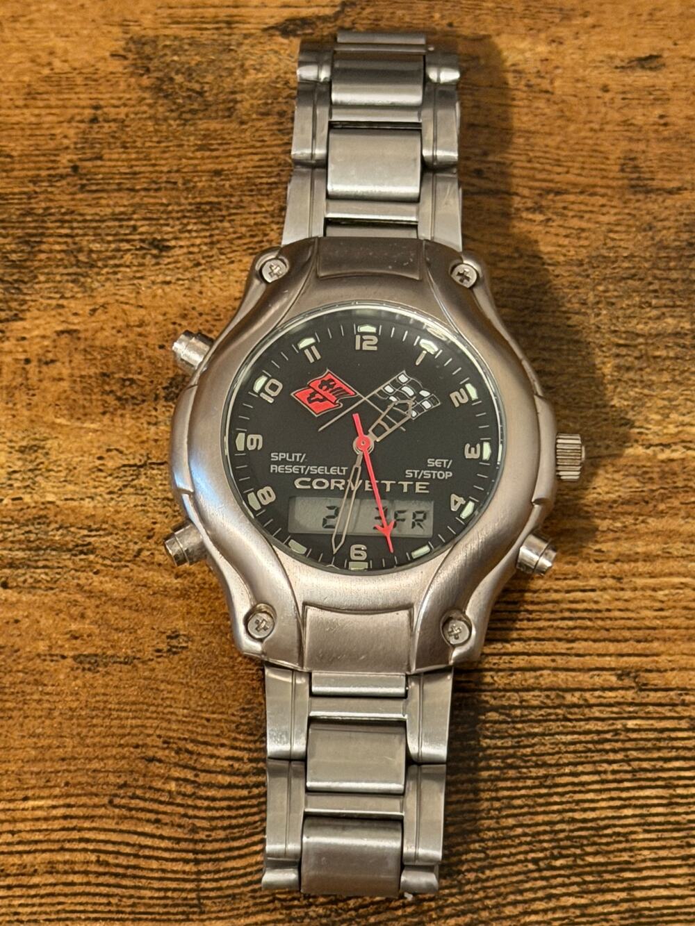 Vintage Official Licensed Chevrolet Corvette Analog-Digital Stainless Steel Watc